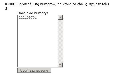 Lista numerów do wysyłki faxu