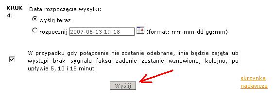 Ustawienia terminu i ponawiania wysyłki faxu